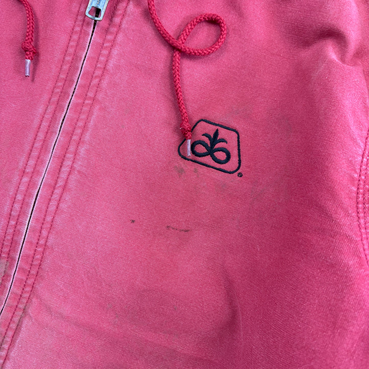 Vintage Workwear Chore Pink Faded Red Heavyweight Active Hoodie Jacket - S