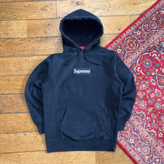 Vintage Supreme Black Box Logo Hoodie Embroidered Sweatshirt - S