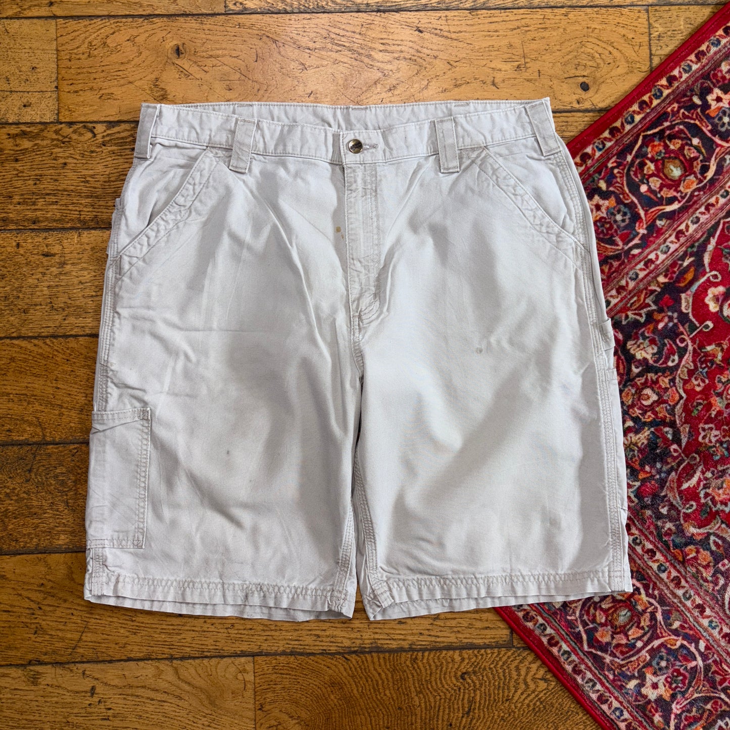 Vintage Carhartt Cream Workwear Baggy Carpenter Shorts - 38