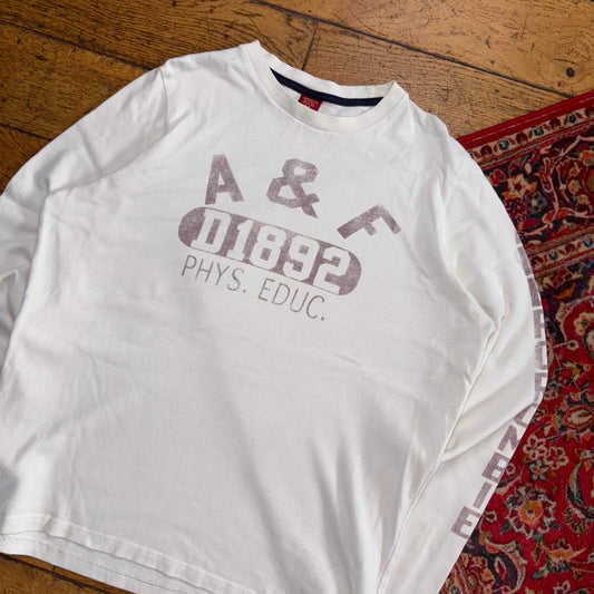 Vintage Abercrombie and Fitch White Long Sleeve Graphic T-Shirt - M