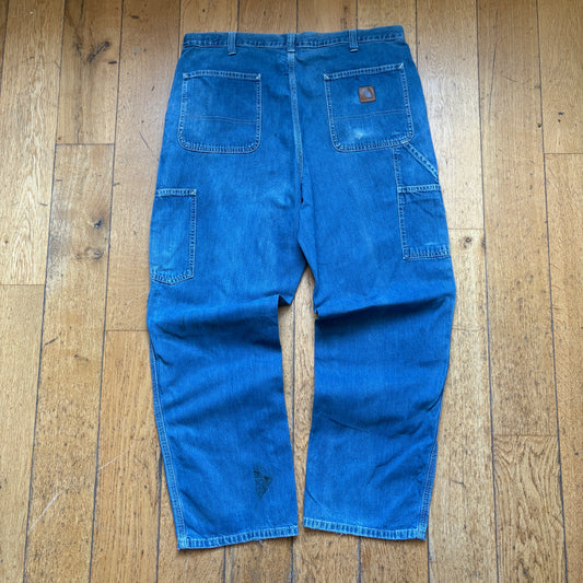 Vintage Carhartt Workwear Carpenter Baggy Blue Jeans - 36