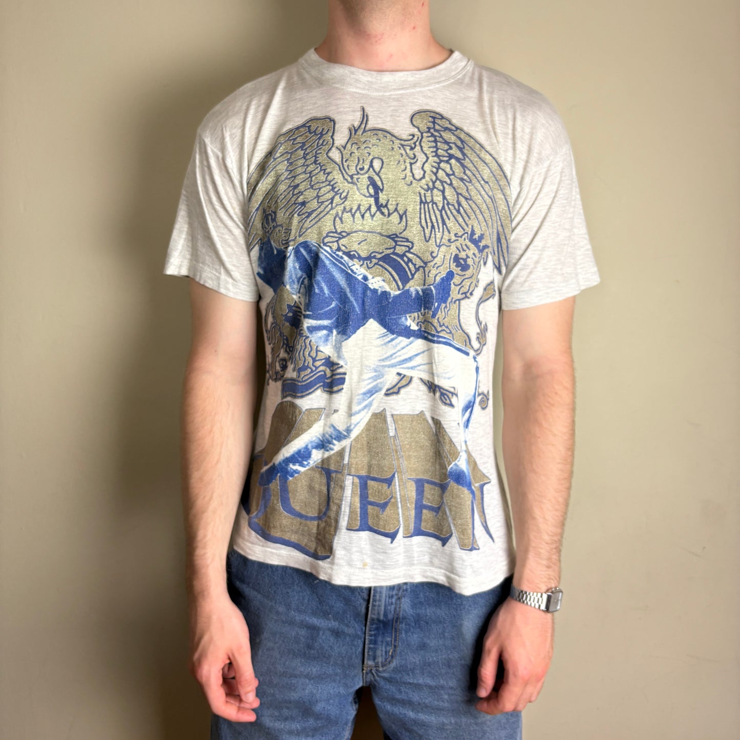 Vintage Queen Freddy Mercury Band Tee Grey Graphic T-Shirt - S