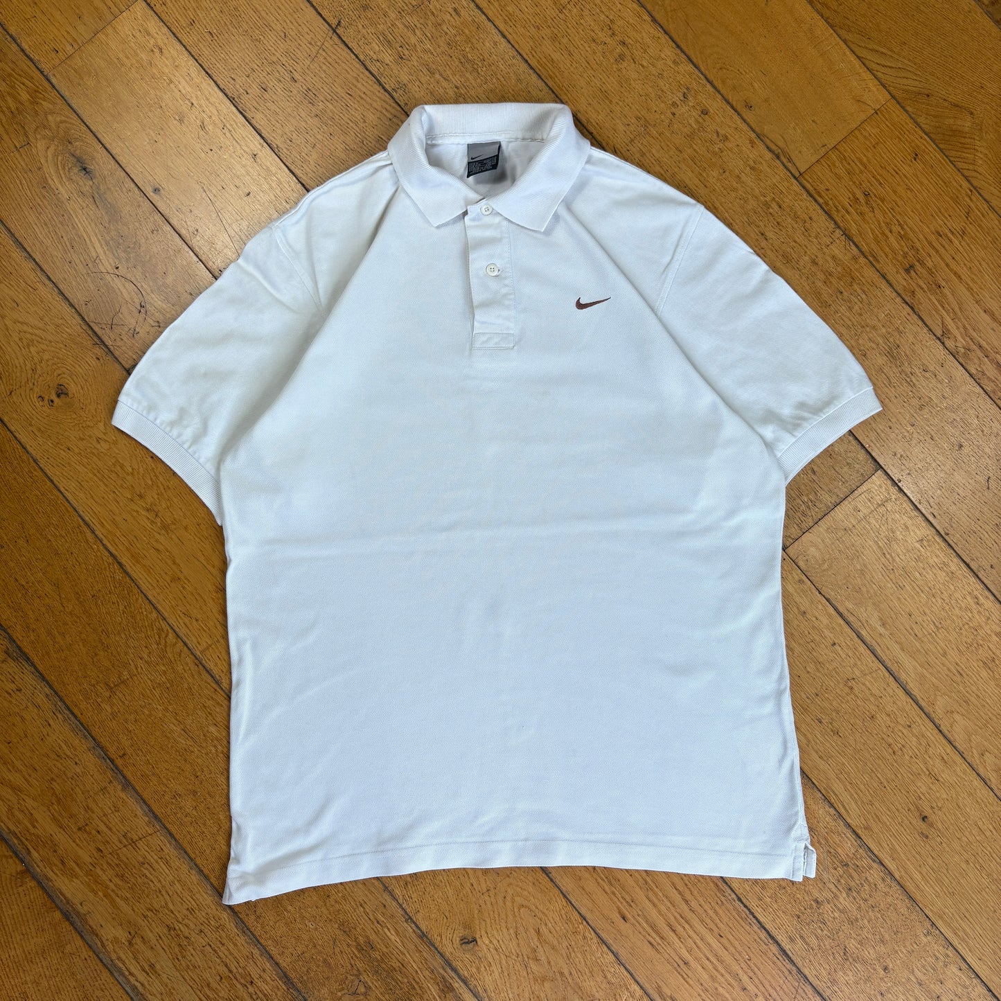 Vintage Nike White Swoosh Embroidered Polo Shirt - M