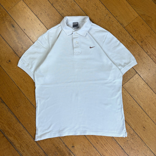Vintage Nike White Swoosh Embroidered Polo Shirt - M