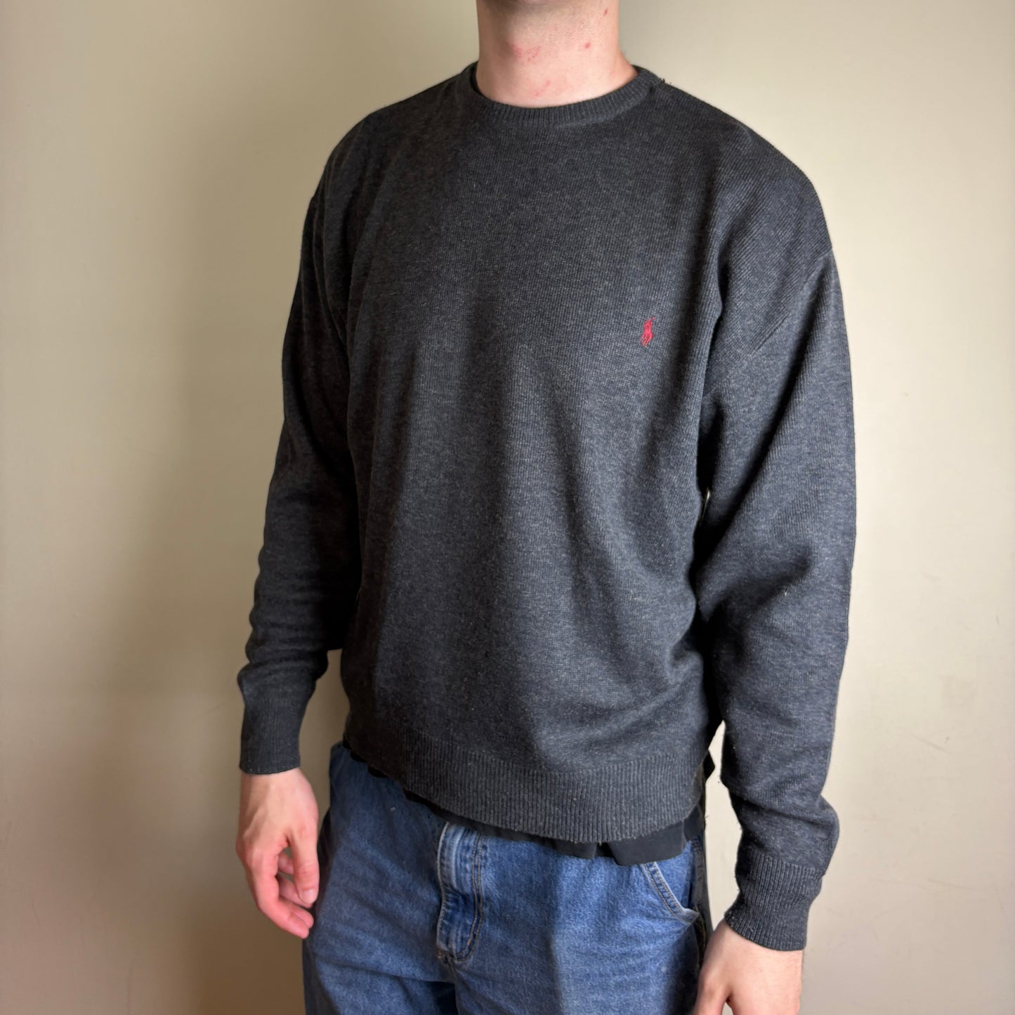 Vintage Ralph Lauren Grey Knit Jumper - L