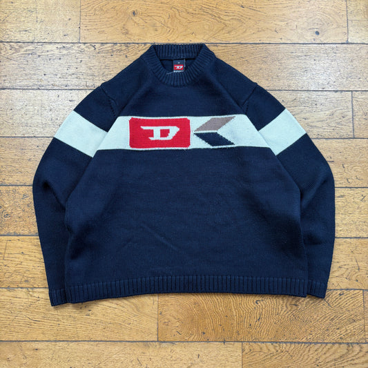 Vintage Diesel Navy Knit Jumper Sweatshirt - M