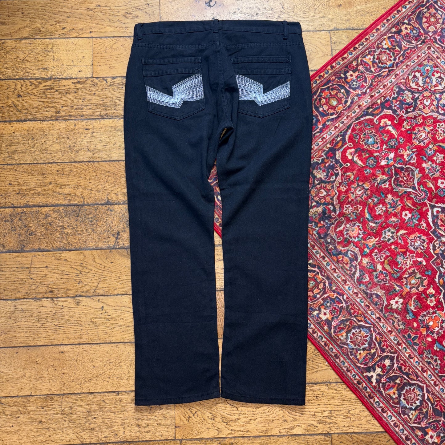 Vintage Black Embroidered Y2K Hip Hop Baggy Jeans - 38R