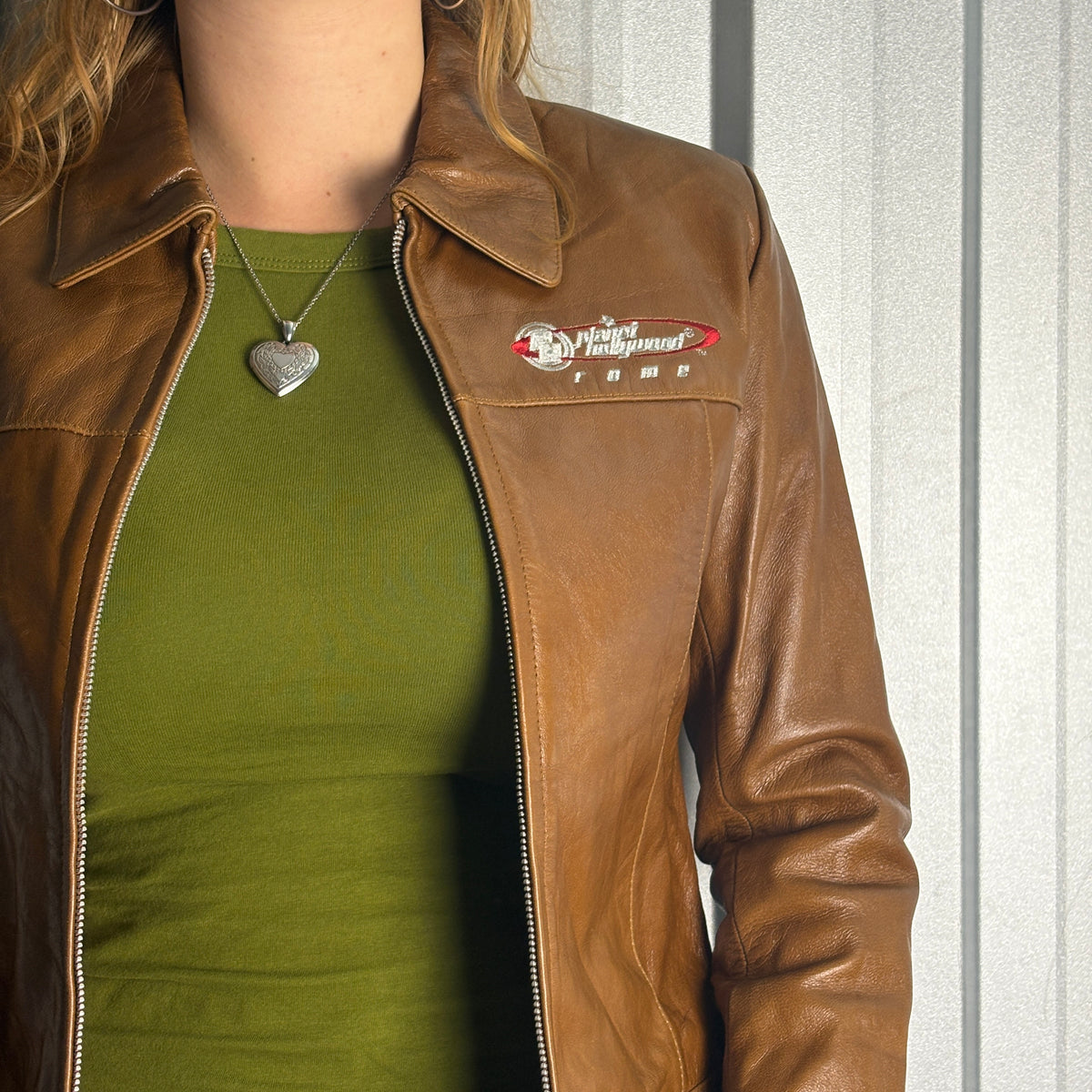 Planet Hollywood 1998 Brown Embroidered Womens Leather Jacket - Size 8