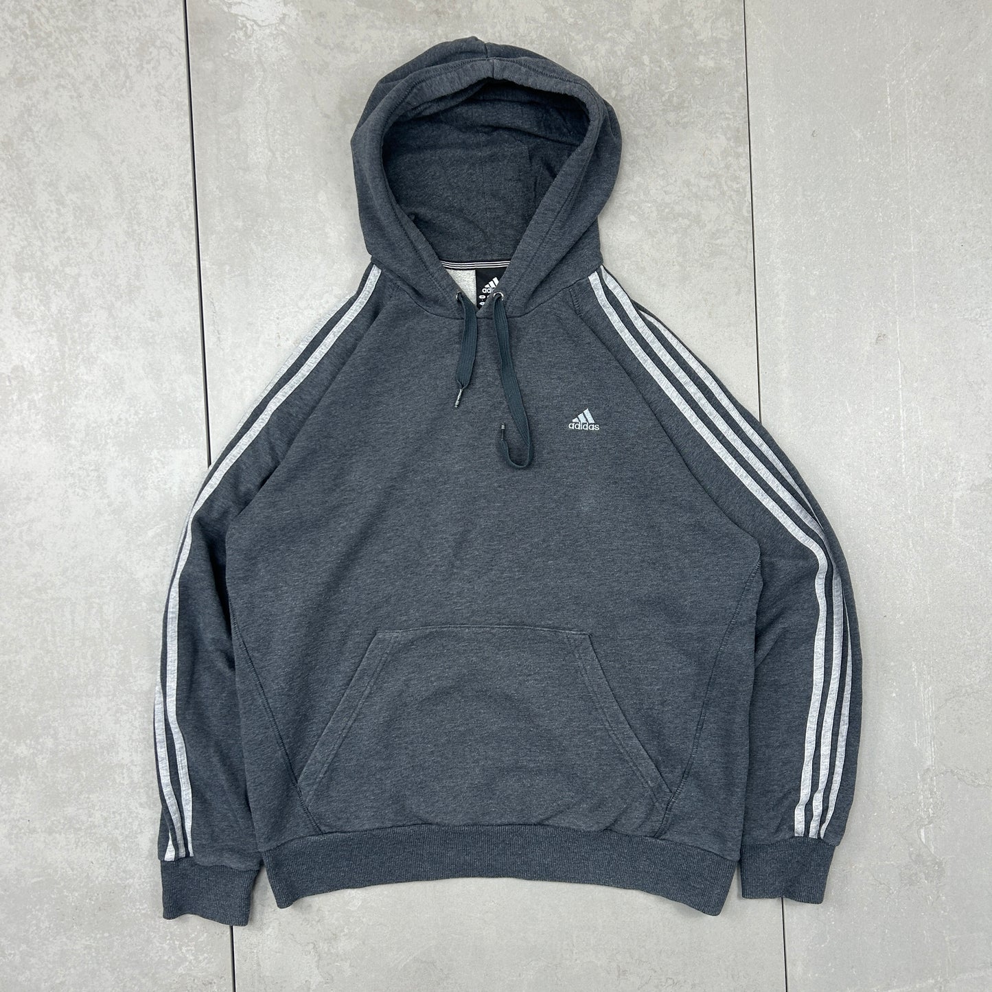 Vintage 00s Adidas Embroidered Grey Hoodie Sweatshirt - L