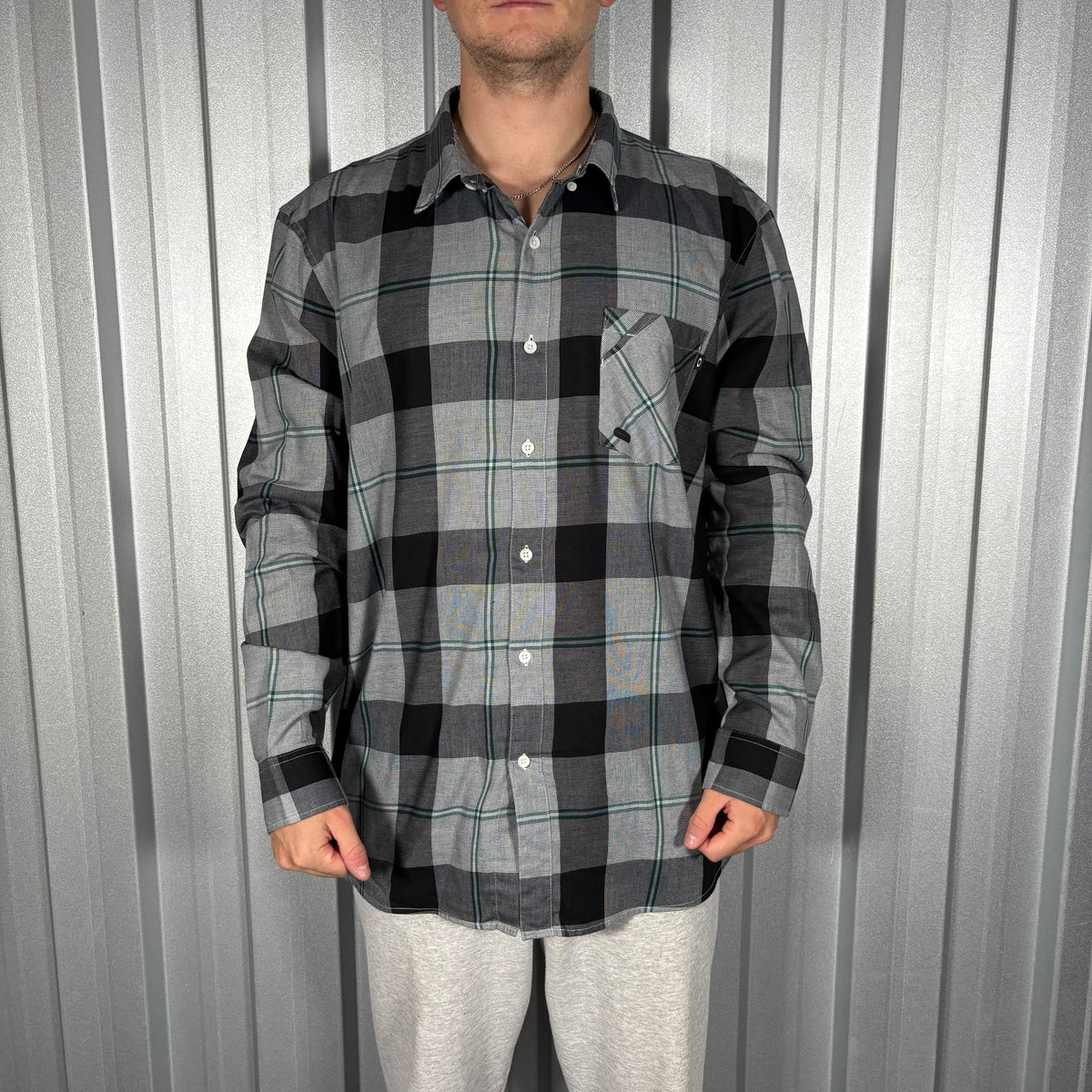 Oakley Black Grey Check Plaid Shirt - 2XL
