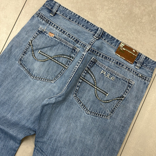 Vintage Pepe Jeans Embroidered Hip Hop Baggy Blue Jeans - 38