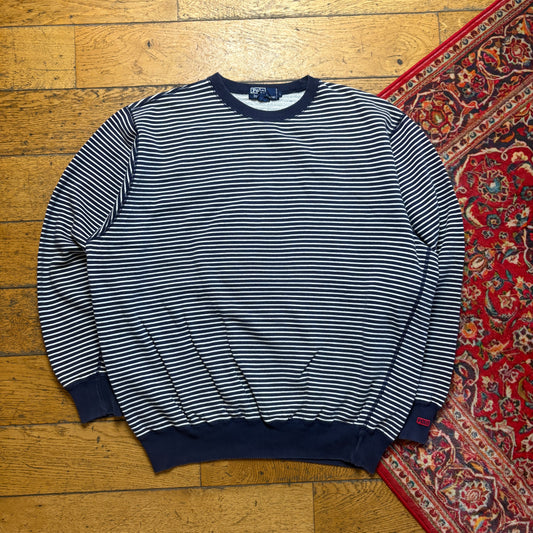Vintage Ralph Lauren Stripe Navy Embroidered Sweatshirt - L