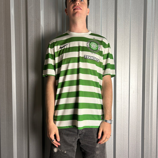 Celtic 2013 Green White Nike Stripe Tennents Football Shirt - XL