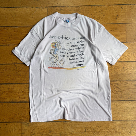 Vintage 1986 Funny Aerobics Slogan Light Pink Single Stitch Graphic T-Shirt - S