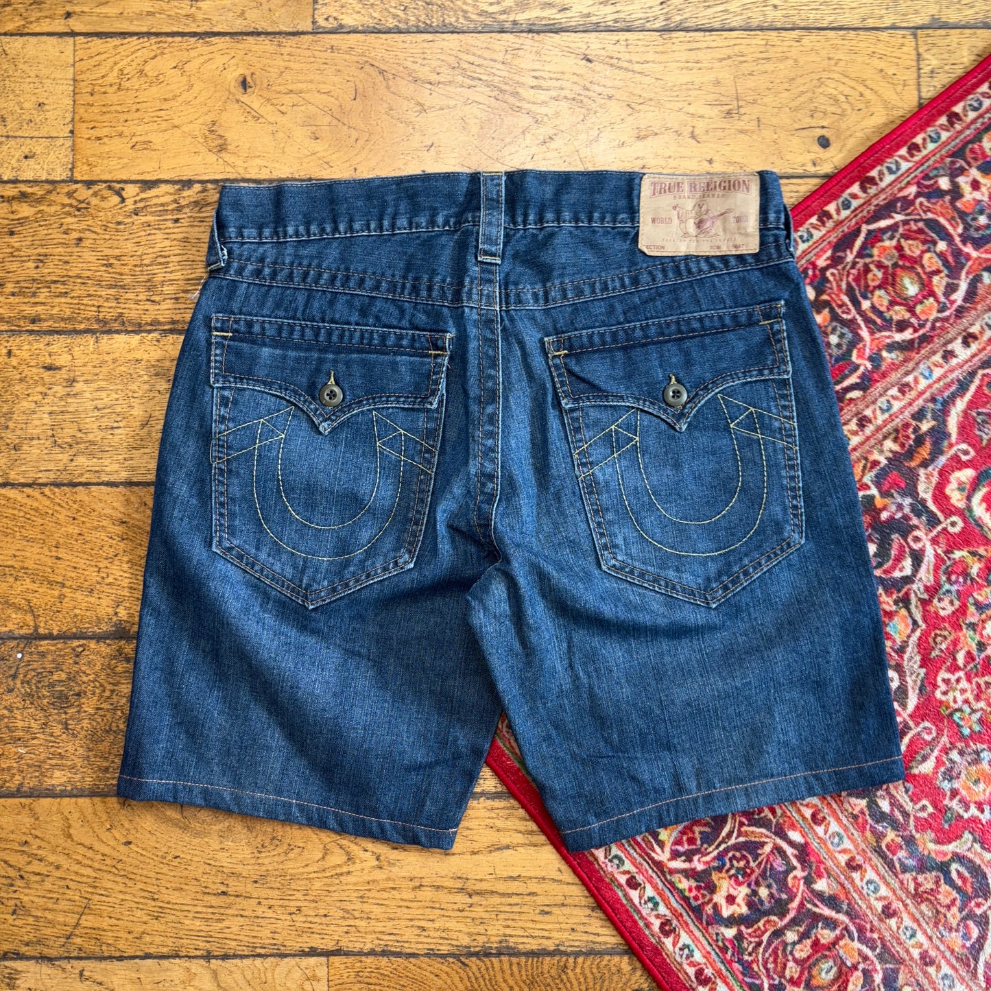Vintage True Religion Blue Baggy Embroidered Y2K Shorts Jorts - 36
