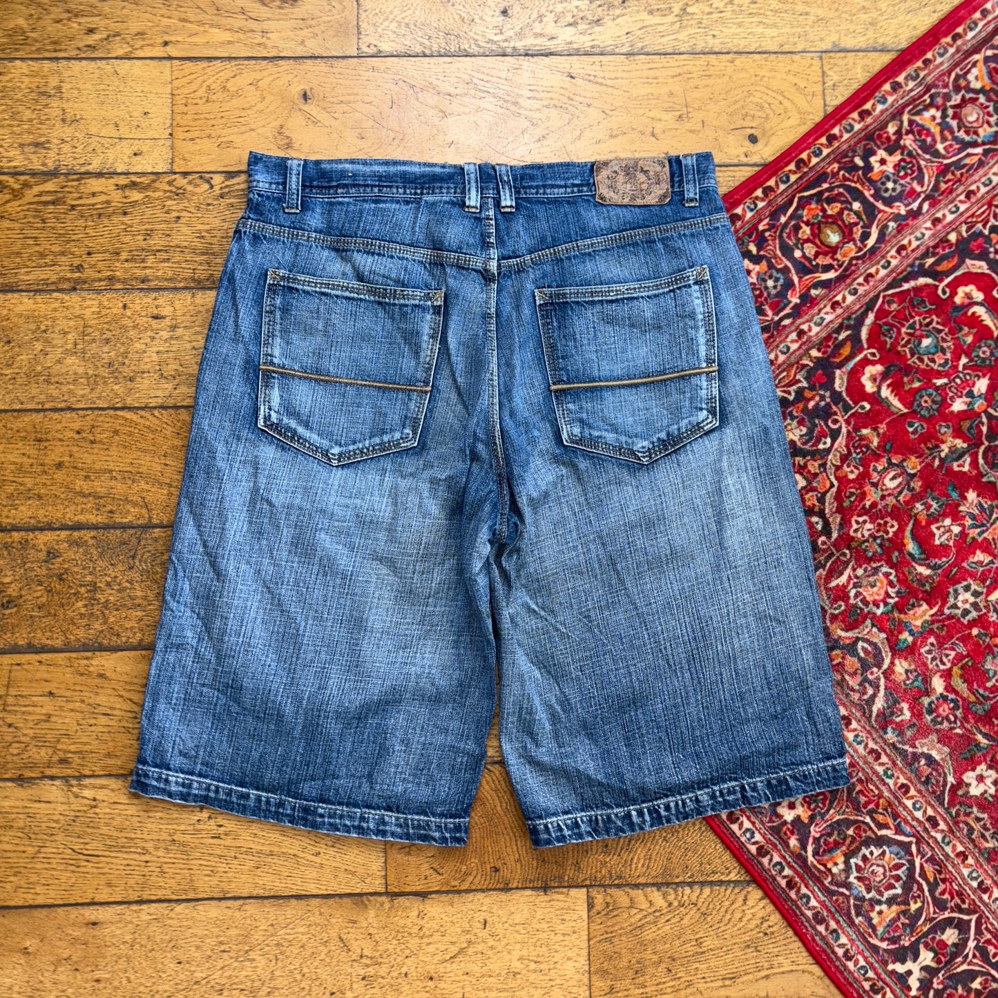 Vintage Embroidered Hip Hop Baggy Blue Shorts Jorts - 38