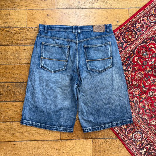 Vintage Embroidered Hip Hop Baggy Blue Shorts Jorts - 38
