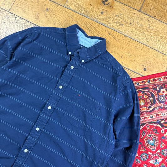 Vintage Tommy Hilfiger Navy Stripe Embroidered Shirt - L