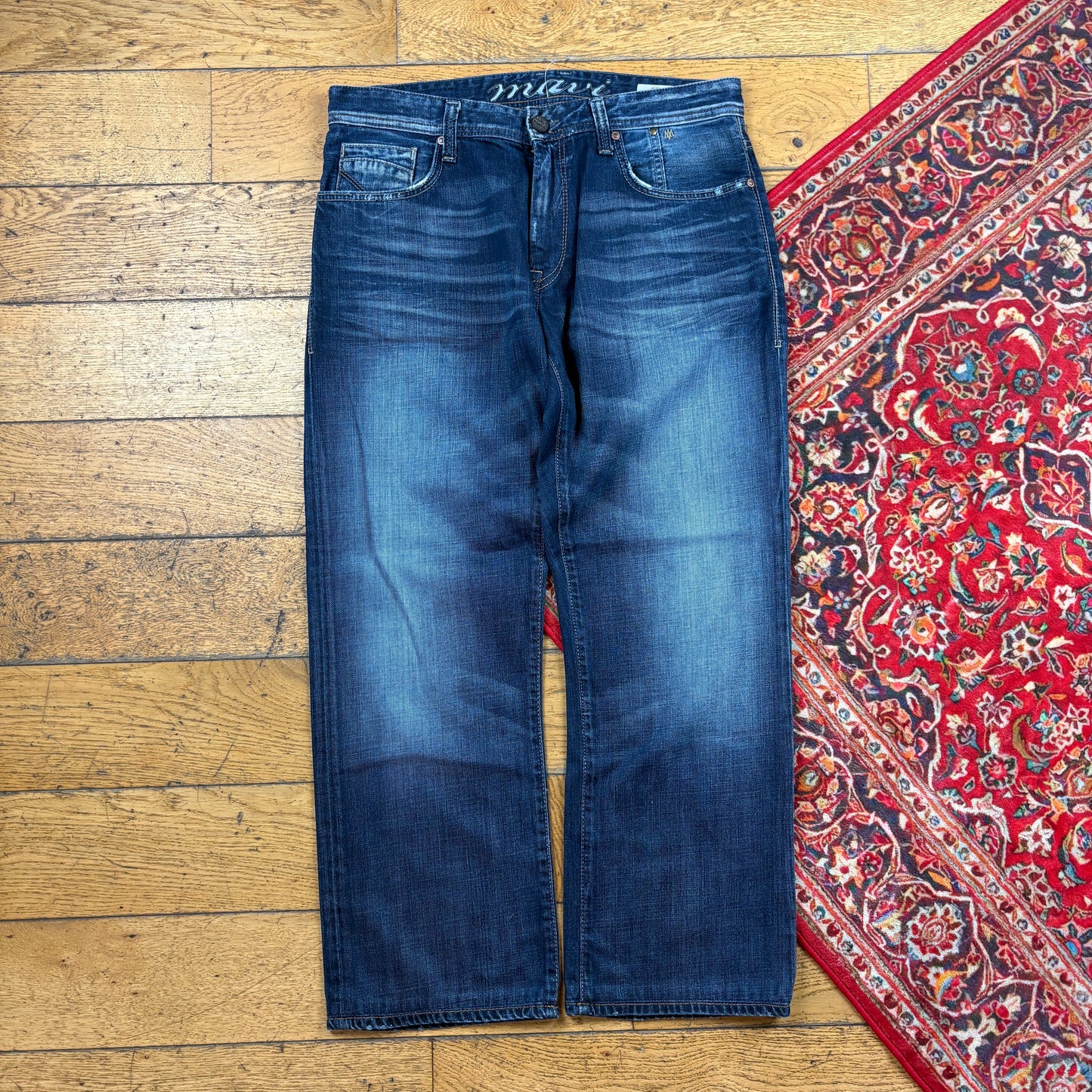 Vintage Mavi Blue Low Rise Embroidered Bootcut Y2K Baggy Jeans - 34