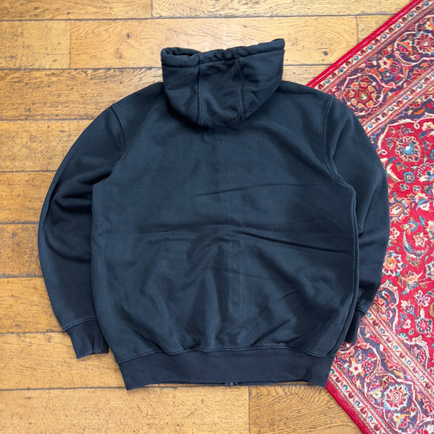 Vintage Carhartt Workwear Black Zip Hoodie Embroidered Sweatshirt - L