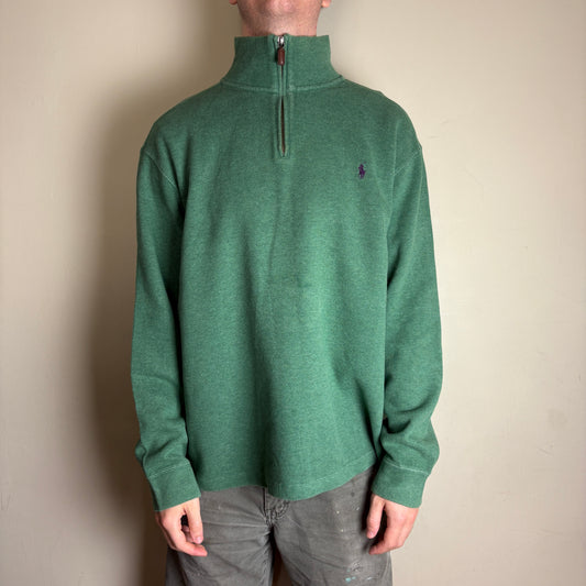 Vintage Ralph Lauren Green Quarter Zip Knit Jumper - XL