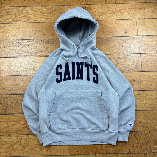 Vintage Champion College Embroidered Grey Hoodie Sweatshirt - S