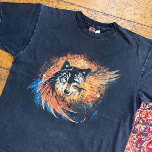 Vintage Harley Davidson Wolf Black Motorbike Graphic T-Shirt - L