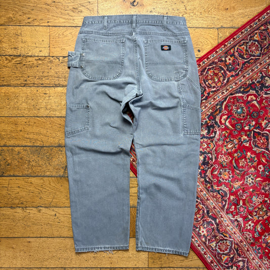 Vintage Dickies Workwear Carpenter Grey Baggy Trousers - 34S