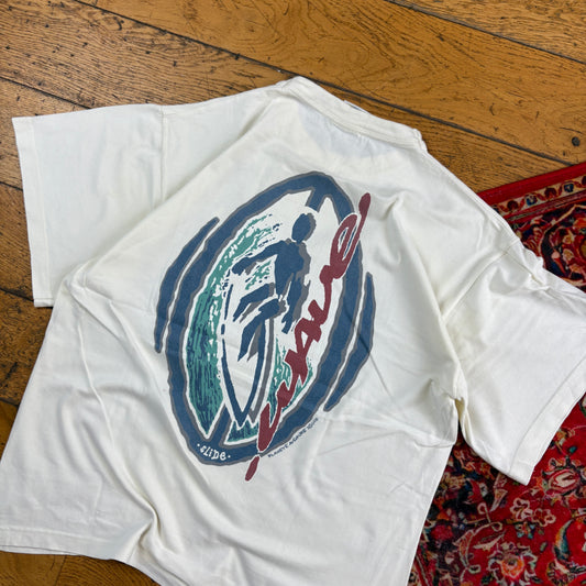 Vintage 90s Cream Surfwear Boxy Graphic T-Shirt - S