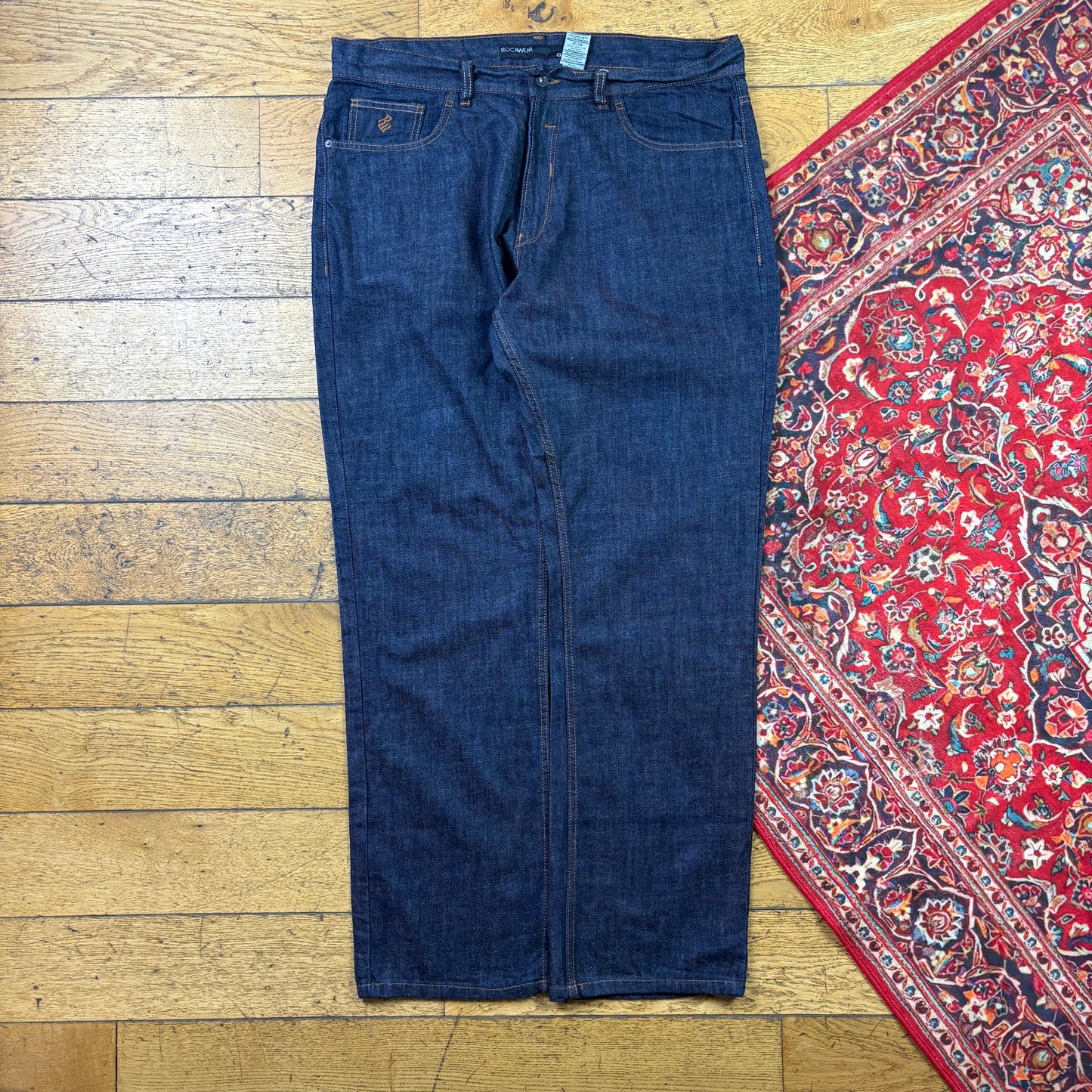 Vintage Rocawear Blue Embroidered Y2K Hip Hop Straight Jeans - 40