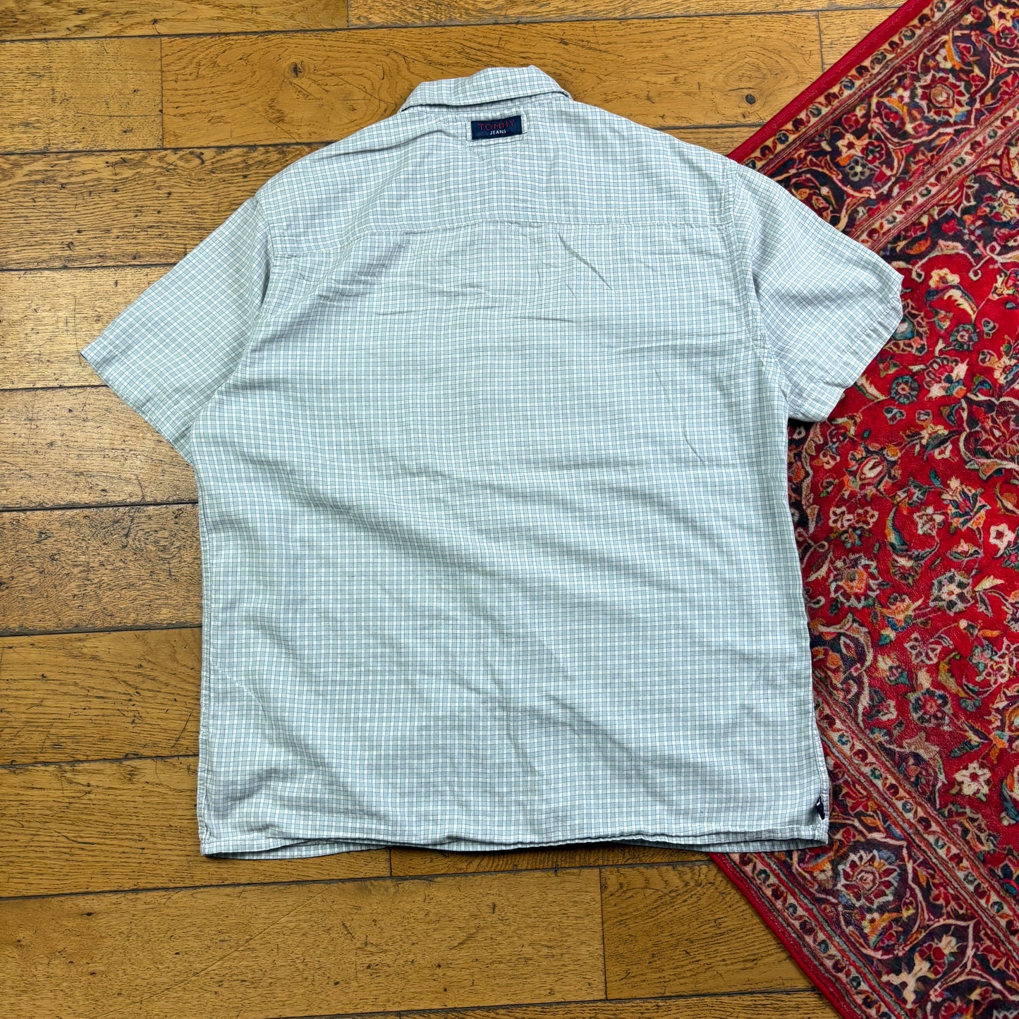 Vintage Tommy Hilfiger Blue Check Short Sleeve Embroidered Shirt - M