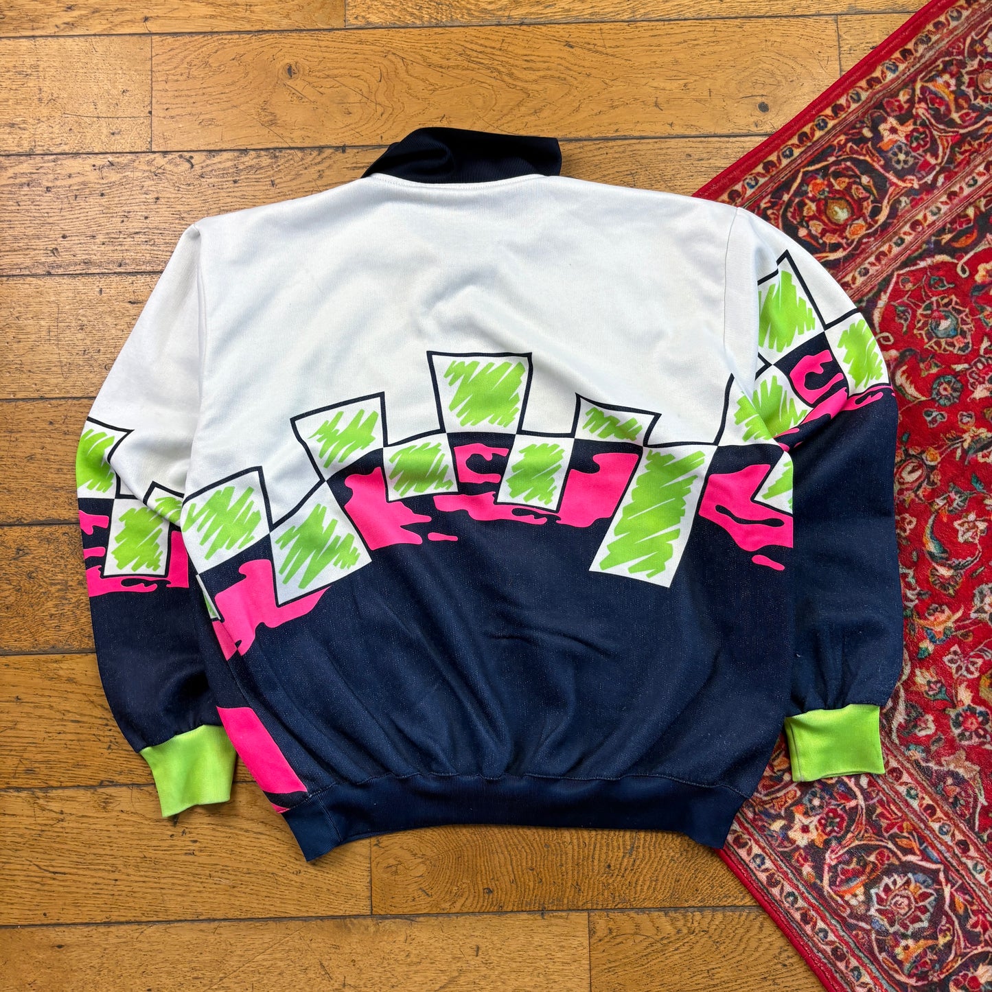 Vintage 90s White Pattern Rugby Polo Sweatshirt - L