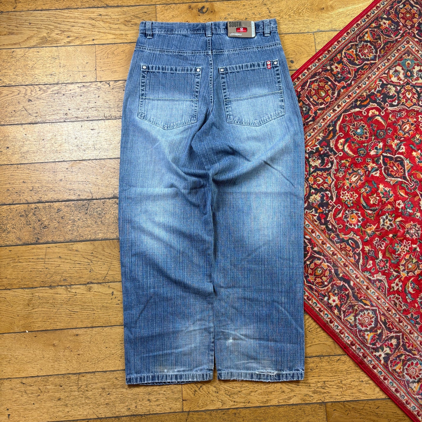 Vintage Southpole Blue Embroidered Y2K Hip Hop Baggy Jeans - 34