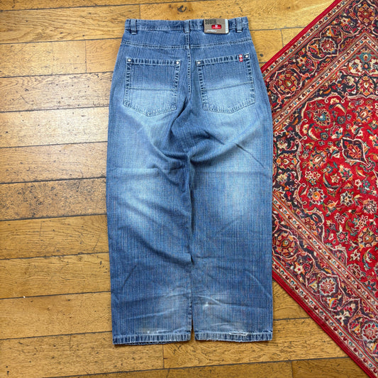 Vintage Southpole Blue Embroidered Y2K Hip Hop Baggy Jeans - 34