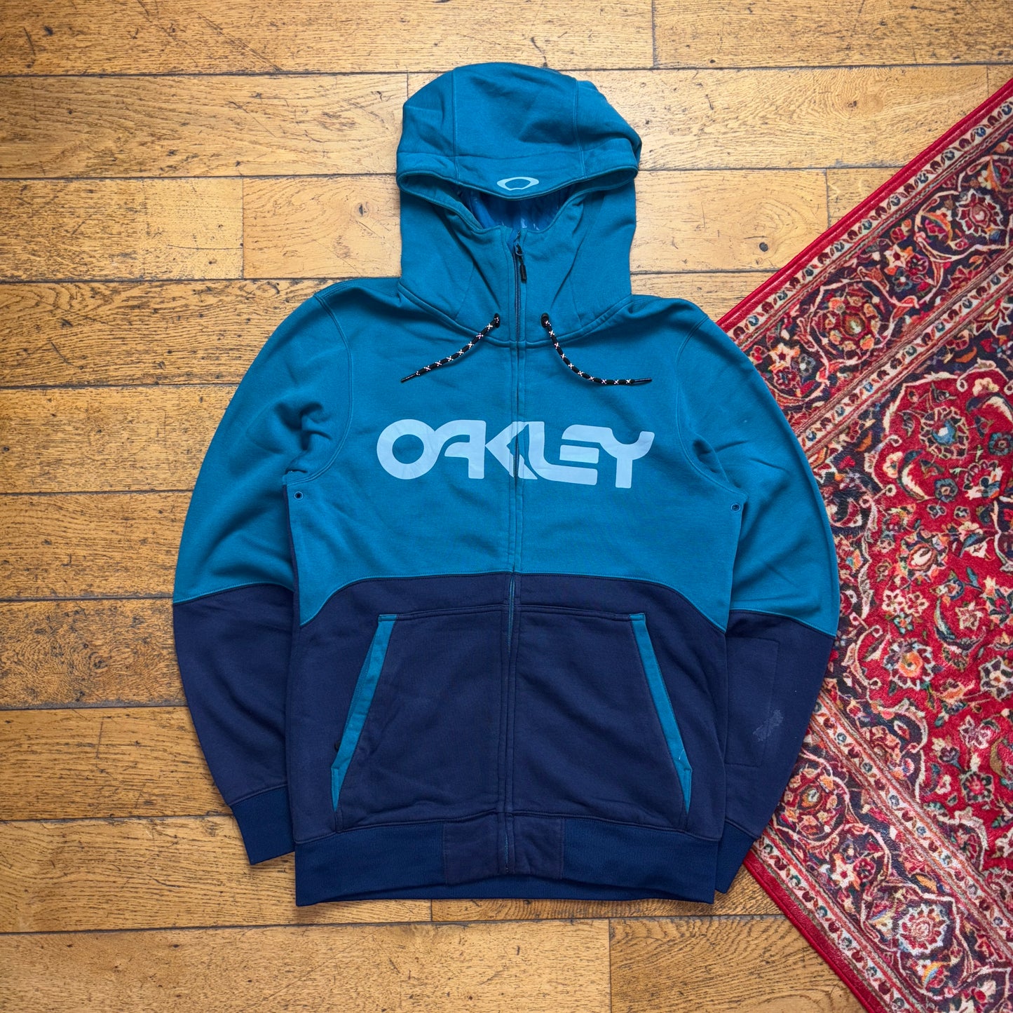 Vintage Oakley Blue Navy Zip Hoodie Sweatshirt - M