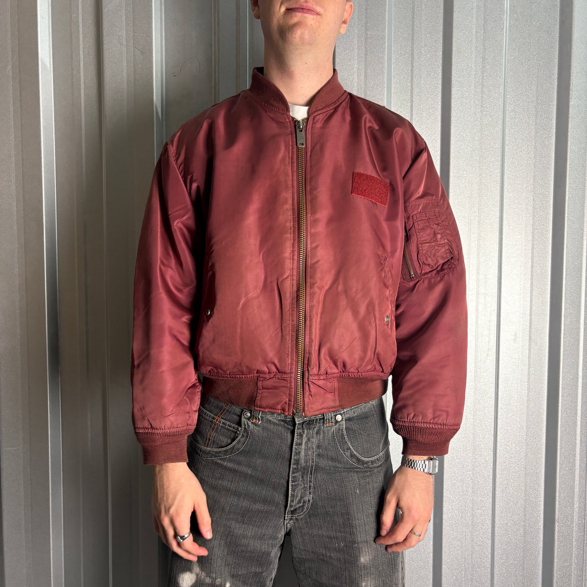 Vintage Avirex Red Burgundy Cropped Bomber Jacket - M