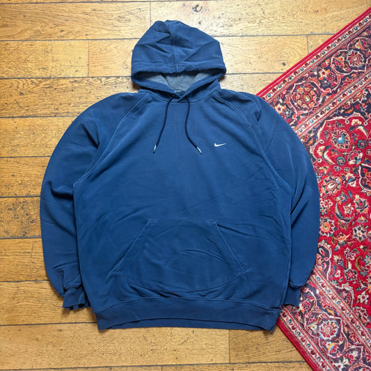 Vintage 00s Nike Blue Swoosh Hoodie Embroidered Sweatshirt - XL