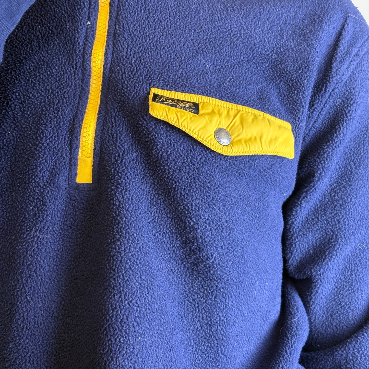 Vintage Ralph Lauren Pocket Navy Fleece Quarter Zip Embroidered Sweatshirt - XL