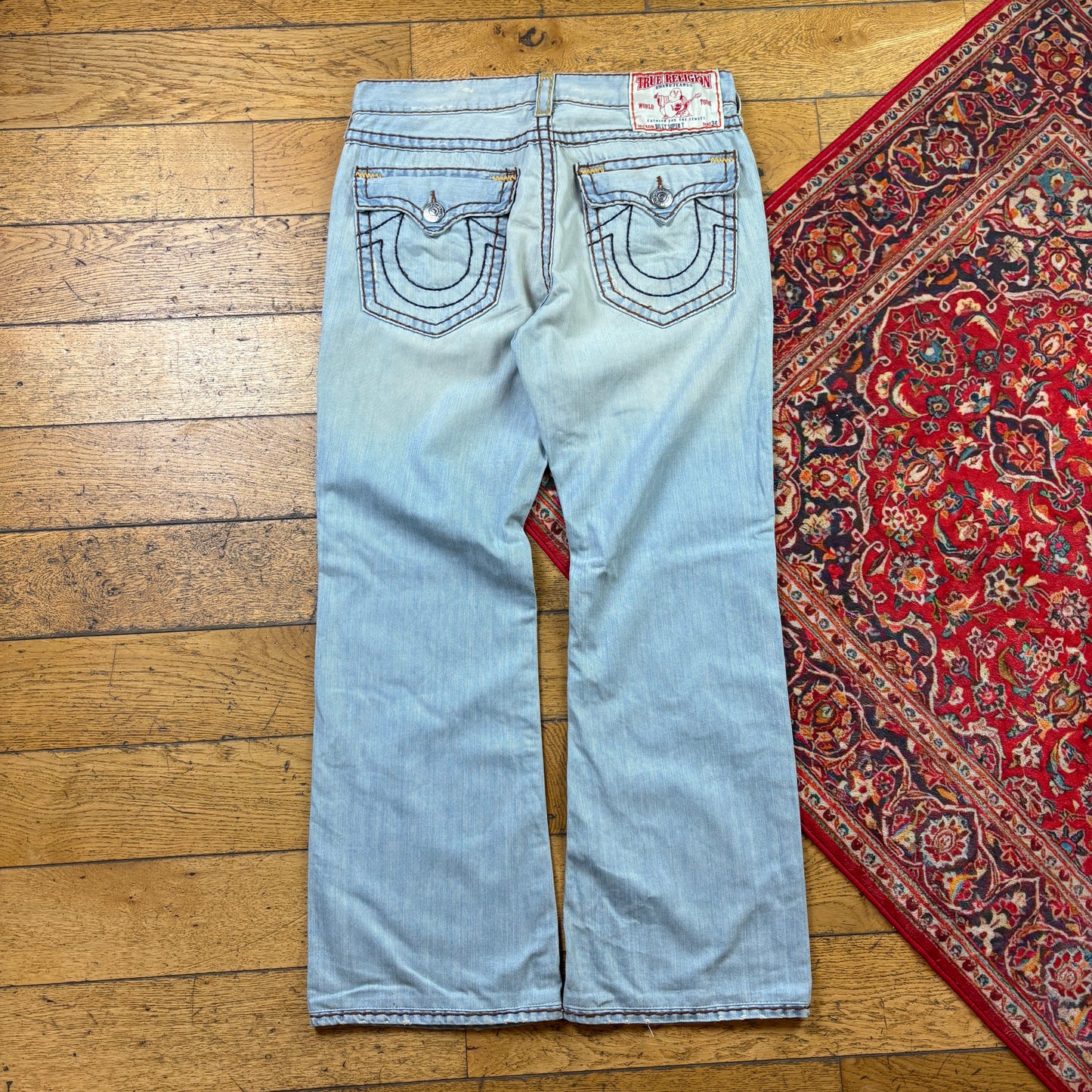 Vintage True Religion Blue Bootcut Embroidered Y2K Hip Hop Baggy Jeans - 36