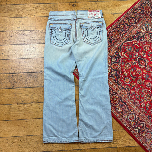 Vintage True Religion Blue Bootcut Embroidered Y2K Hip Hop Baggy Jeans - 36