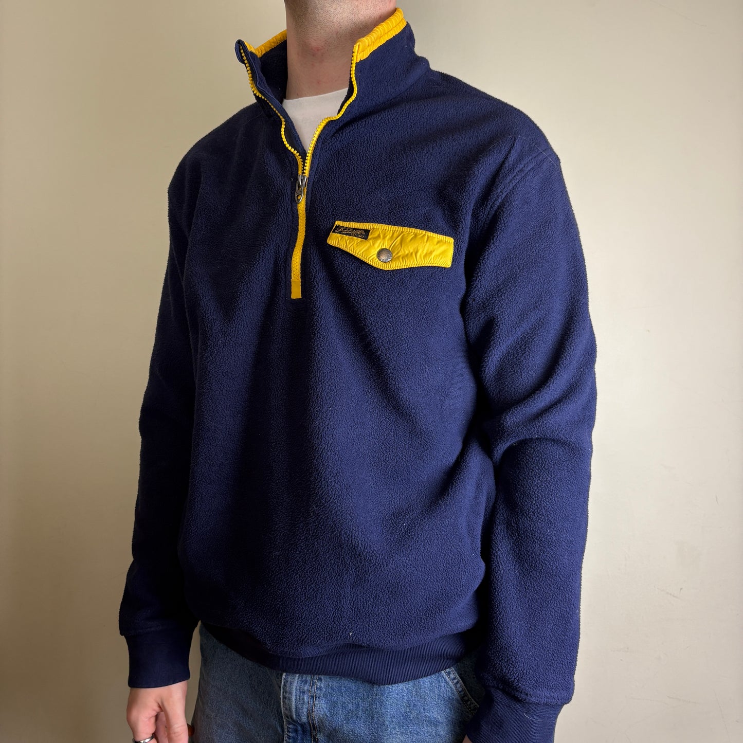 Vintage Ralph Lauren Pocket Navy Fleece Quarter Zip Embroidered Sweatshirt - XL