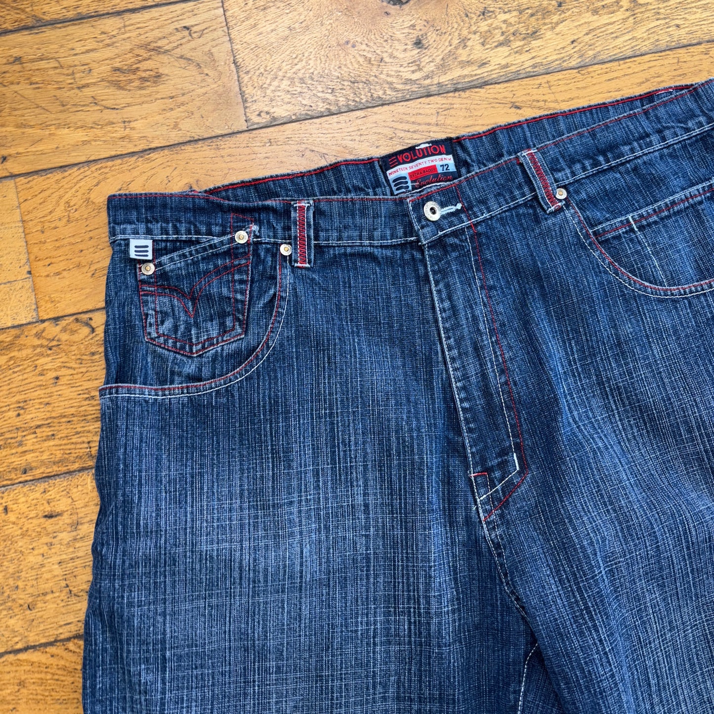 Vintage Embroidered Blue Hip Hop Baggy Shorts Jorts - 42