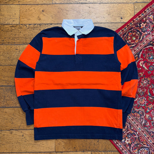 Vintage Navy Orange Stripe Rugby Polo Shirt - S
