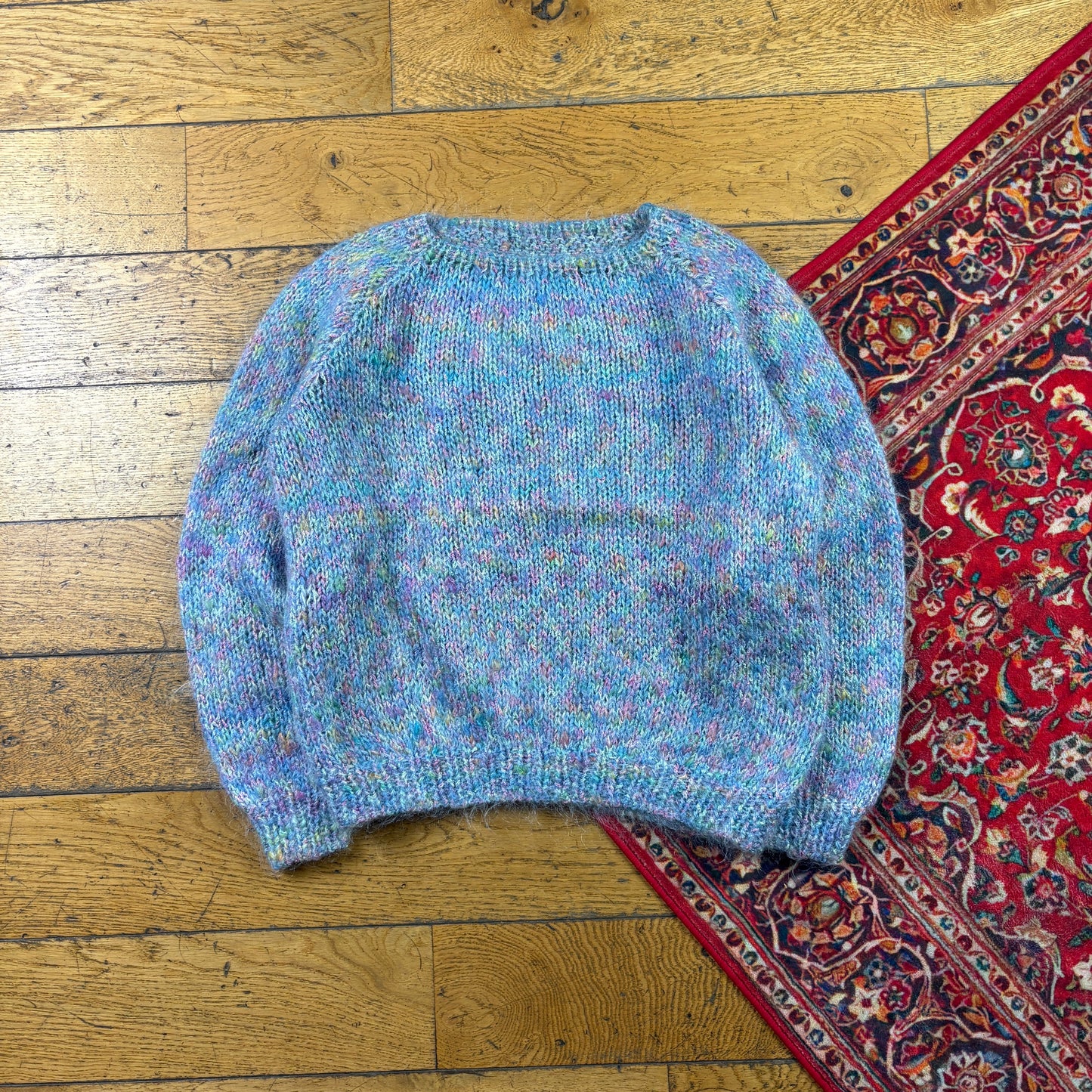 Vintage Blue Pink Womens Boxy Chunky Knit Jumper - Size 12