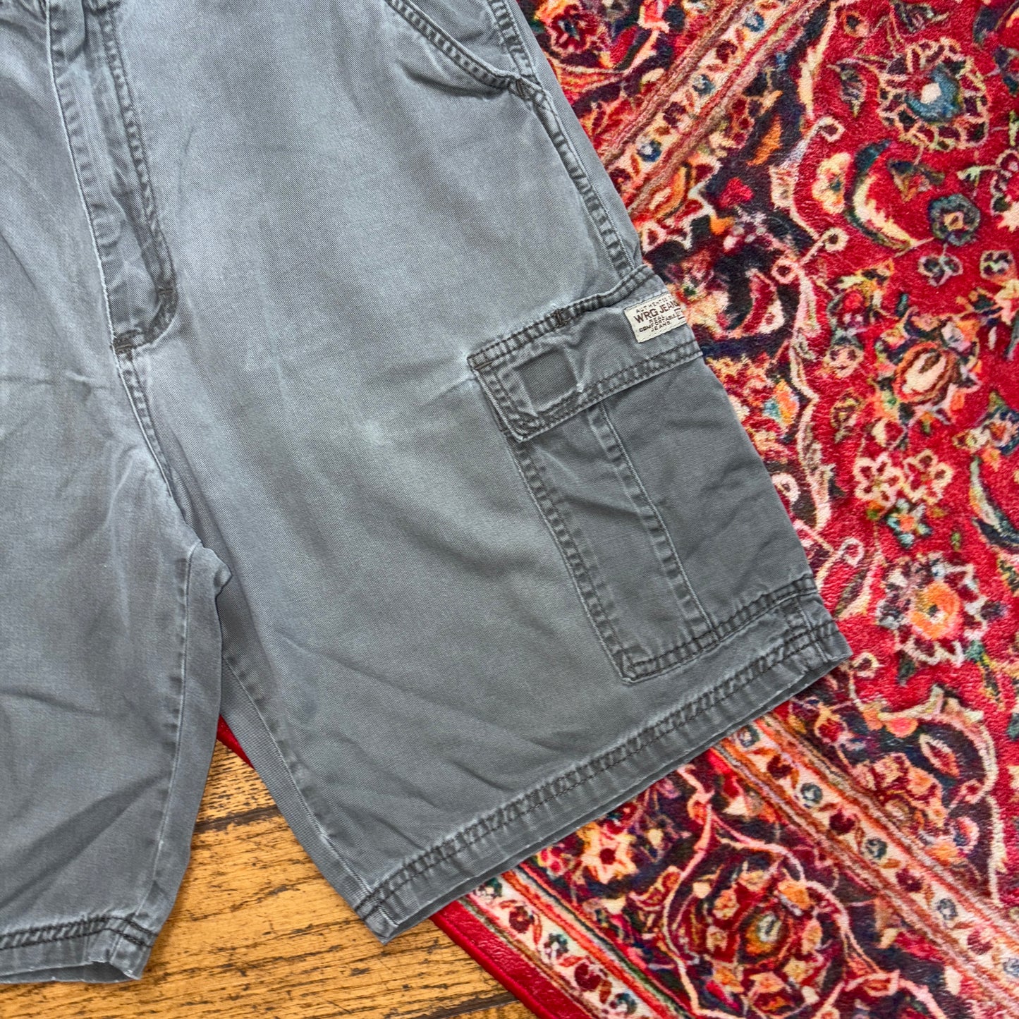 Vintage Wrangler Green Grey Y2K Cargo Baggy Shorts Jorts - 32