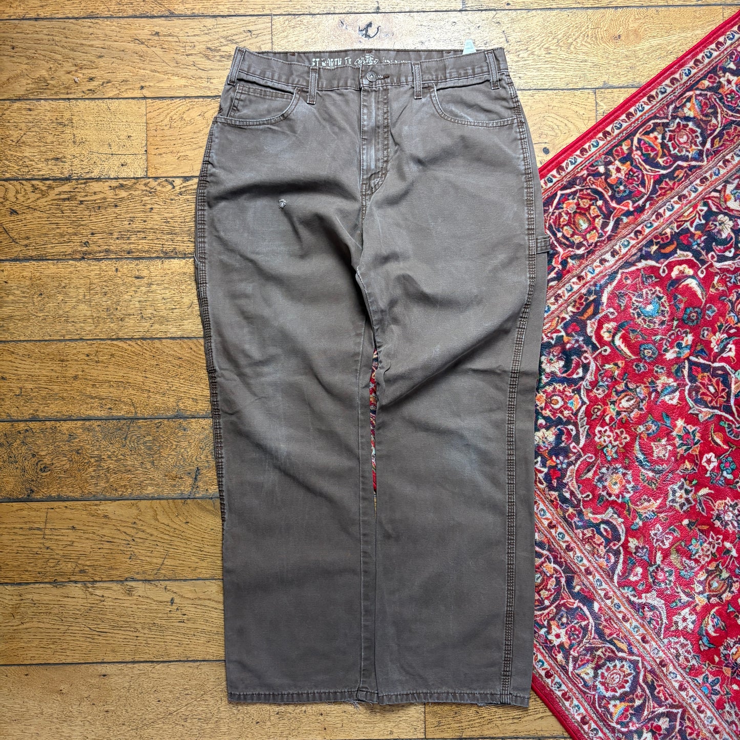 Vintage Dickies Workwear Carpenter Brown Baggy Trousers - 32S