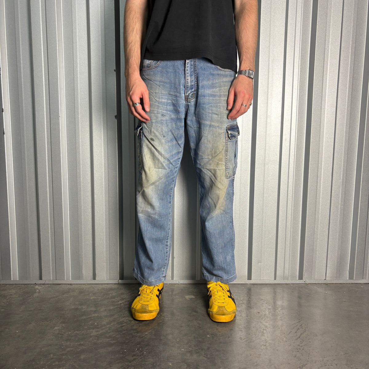 Embroidered Dragon Blue Cargo Japanese Denim Hip Hop Y2K Baggy Jeans - 34S