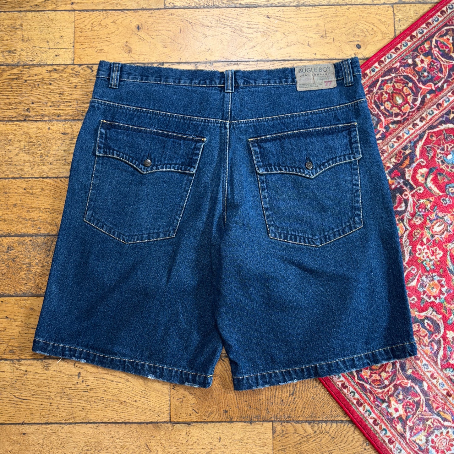 Vintage Bugle Boy Blue Embroidered Y2K Hip Hop Baggy Jeans Shorts Jorts - 44