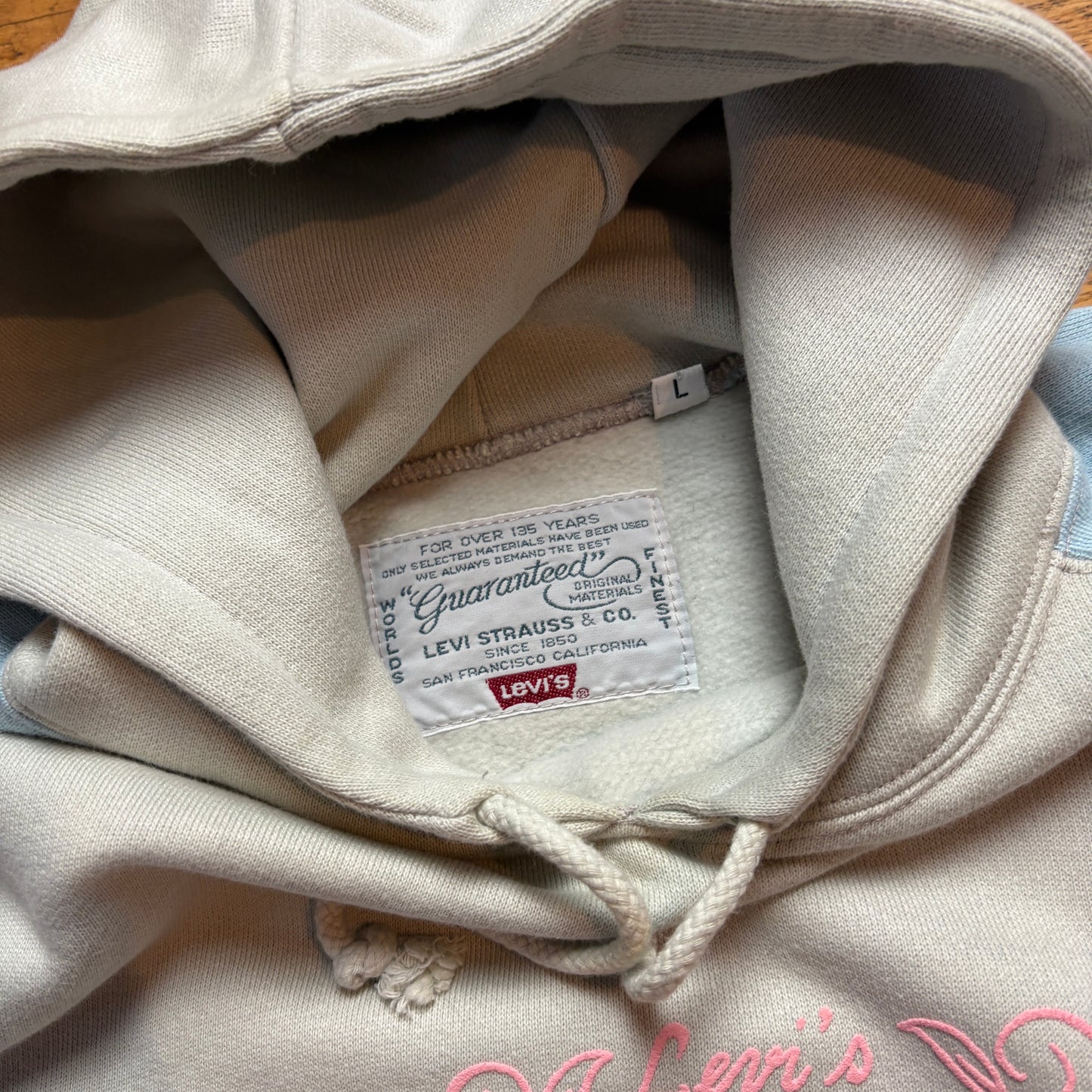 Vintage 90s Levis White Blue Hoodie Sweatshirt - L