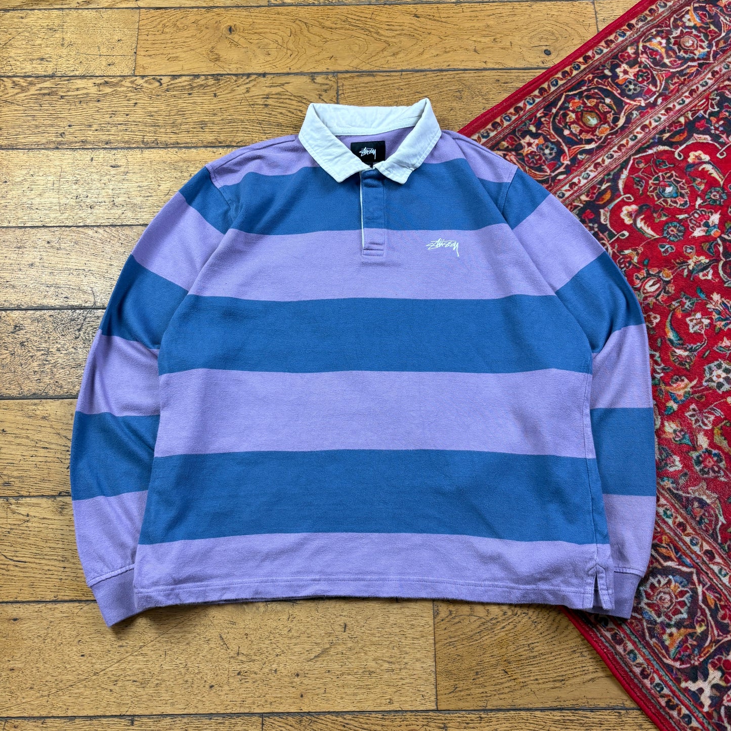 Vintage Stussy Embroidered Purple Blue Rugby Polo Shirt - M